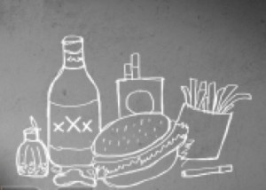 Junk food icon/ comida chatarra vs dieta alcalina